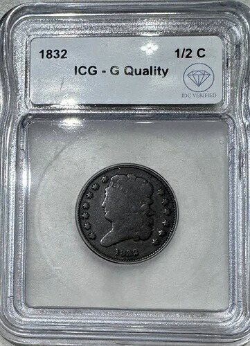 1832年 クラシックヘッド ハーフセント ICG G 品質 IDC認証済-
