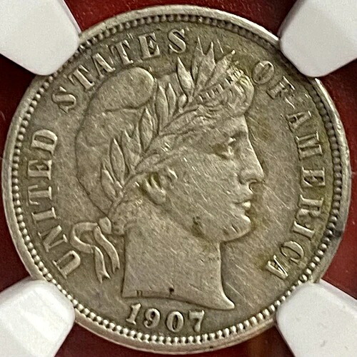 NGC-AU! 1907-S バーバーダイム