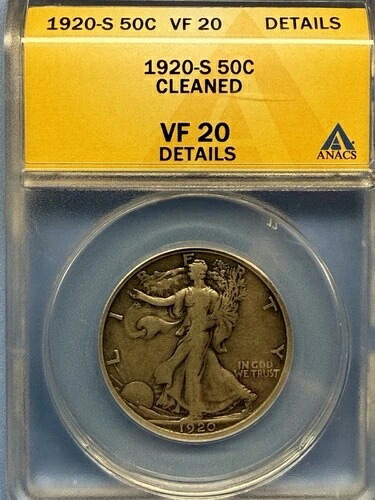 1920-S 50セントウォーキングリバティハーフダラーANACS VF 20詳細クリーニング済み
