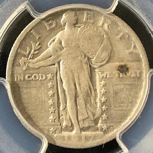 1917年 25C タイプ2 自由の女神立像クォーター PCGS XFディテール 28023018-