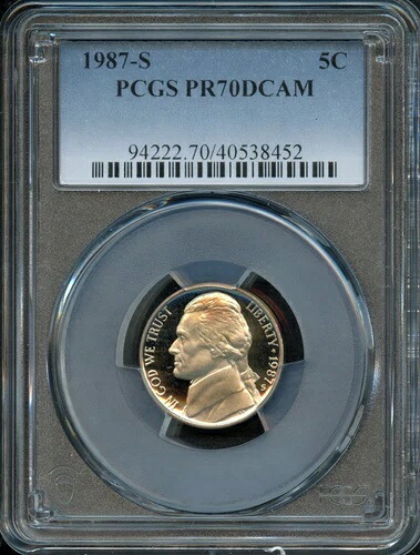 PCGS - ジェファーソン・ニッケル - 5セント - 1987 S - PR 70 DCAM - 94222