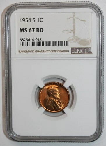 1954-S 小麦セント NGC 5825614-018 MS 67 レッドとして認定