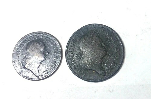 1723年 ウッズ・ヒベルニア ファーシング＆ハーフペンス 初期植民地銅貨 2枚セット