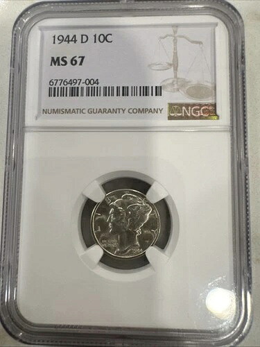 1944年 D 10セント シルバー マーキュリー ダイム NGC Ms67