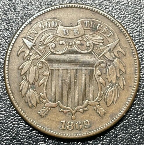 1869年 2セントピース 2セント銅貨 チョイス XF/AU ほぼ未使用