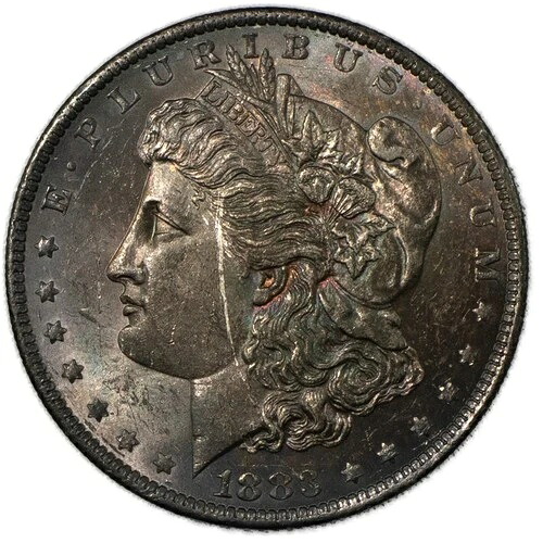 1883-O モルガン銀貨 素晴らしい色調 ブリリアント 未流通 BU+