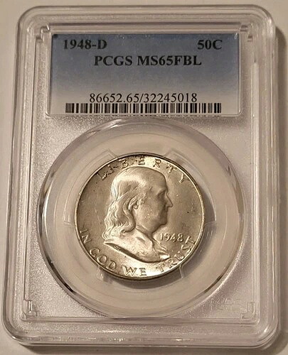 PCGS 1948 D フランクリン ハーフダラー MS65 FBL トーニング*