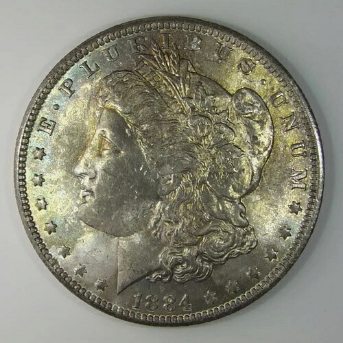 ~ヴィンテージアメリカンシルバー~1884-O モルガンダラー 1ドル 米国造幣局コイン BU-CH レインボックス Z597