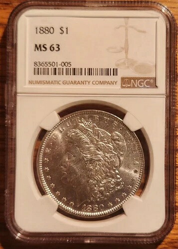 1880年 P モルガン シルバー ダラー $1 NGC MS63 BU UNC 90% 米国コイン セミPL #3 43,615円
