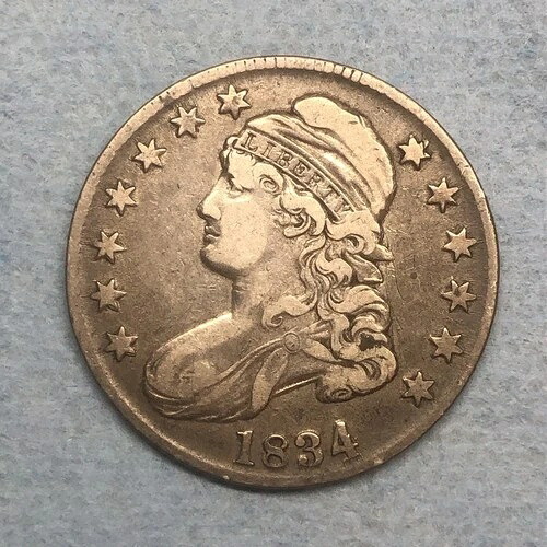 1834年製キャップドバストハーフドル50セント