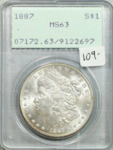 1887年 モーガン シルバードル $1 PCGS MS 63 ラトラー OGH UNC #2697-