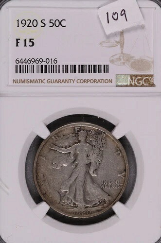 1920-S ウォーキング・リバティ・シルバー・ハーフドル NGC F-15 #9-016