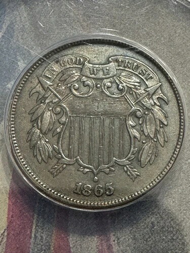 1865年製2セント硬貨、状態良好、ANACS AU53、送料無料