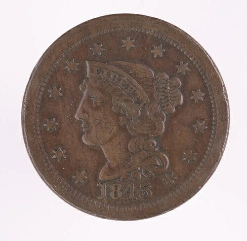 1843年 成熟した頭部の大きな文字と編み髪の大きなセント硬貨 (B2805)