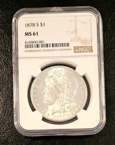 1878年 Sモーガンシルバードル NGC MS61、ブレージングラスター、発行初年度-