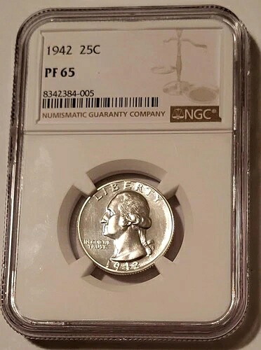 1942年ワシントンクォーター PF65 NGC ロープルーフ 鋳造枚数