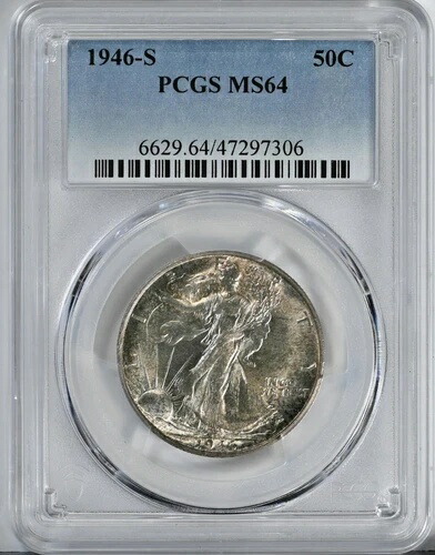 1946-S 50セント ウォーキング・リバティ ハーフダラーコイン PCGS グレード MS64 6629