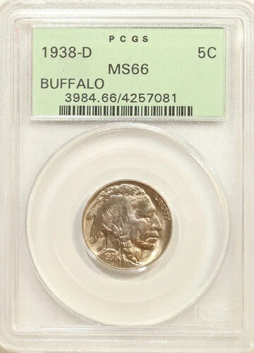 1938年 -Dバッファローニッケル OGH PCGS *軽いトーン * MS66 #7081-