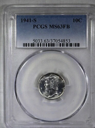 1941-S マーキュリーダイム シルバー 10セント PCGS MS63FB フルバンド