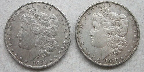 1878年（P）7TF Rev 78および1878 S $1モルガン銀貨