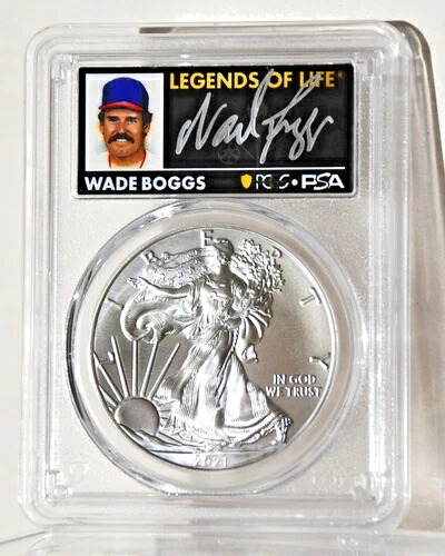 2021年 (P) エマージェンシー シルバー イーグル PCGS MS70 FS レジェンド ライフ ウェイド・ボッグス 直筆サイン入り