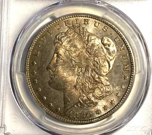 #A8018、モルガン銀貨 PCGS ゴールドシールド 1880 S MS64 ソフトトーニング