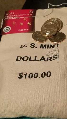 1 密封ミントバッグ ($100) 2021 D バージニア アメリカンイノベーション $1 ドル UNC 新品