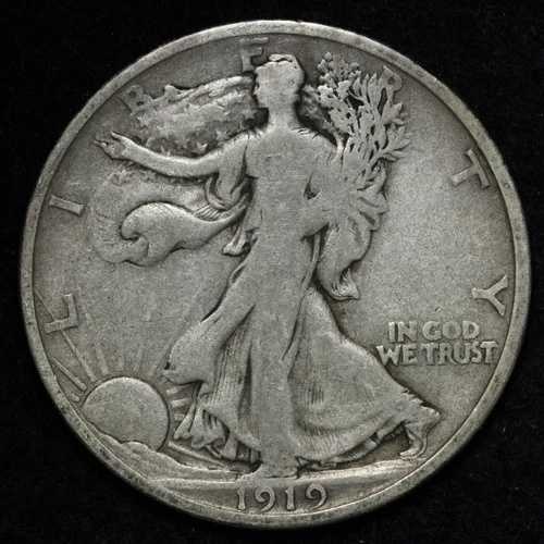 1919-D ウォーキング・リバティ・シルバー・ハーフドル FINE+/VF E345 QJCNT