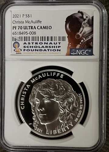 2021年 P クリスタ・マコーリフ記念銀貨 $1 PF 70 ウルトラカメオ NGC ASFラベル