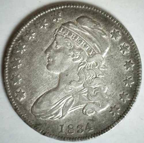 1834年初期米国ハーフドル50セント銀貨、極上流通小判