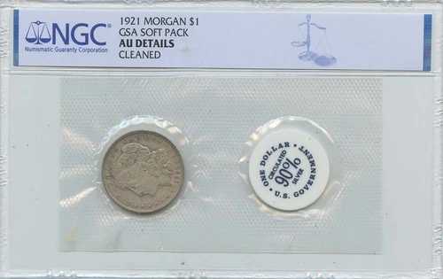 1921年 モルガン モルガン・ダラー GSA ソフトパック S$1 NGC AU 詳細