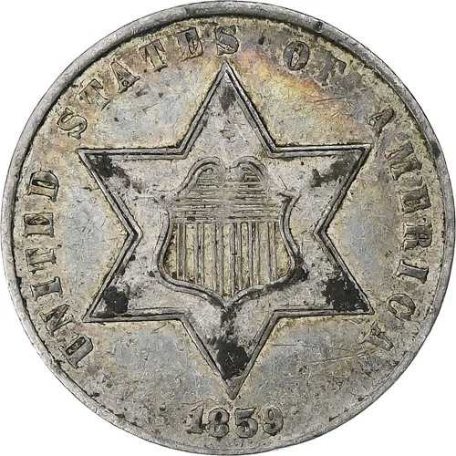 [#1285831] アメリカ合衆国、3セント、1859年、フィラデルフィア、銀貨、VF(30-35)、KM:88