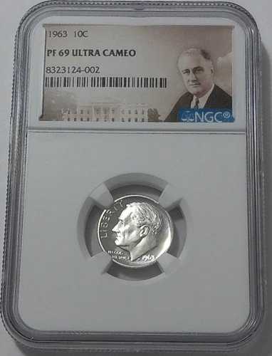 1963年 NGC PF69 ウルトラカメオ 90% シルバー ルーズベルト ダイム 10セント