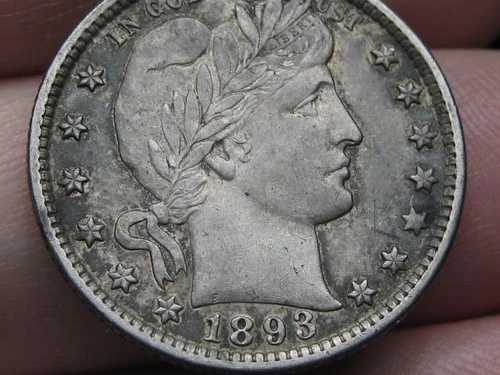 1893 O シルバーバーバークォーター 25セント - ニューオーリンズ、AU/ほぼUNC 詳細