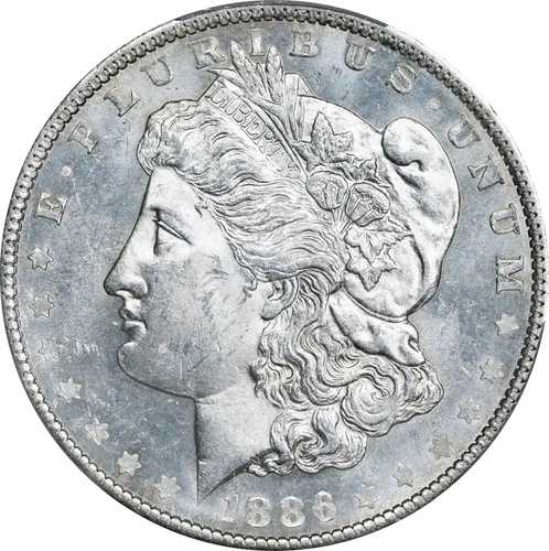 1886年モルガン銀貨 PCGS MS-63 プルーフ級！驚異のブラストホワイト！素晴らしい！