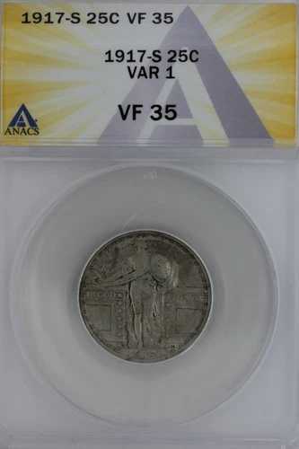 1917-S .25 ANACS VF 35 VAR 1 スタンディングリバティクォーター、リバティ25セント