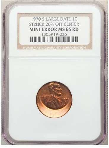 ER018 1970-S 1C ラージデイト、リンカーンセント -- 中心から20%オフ -- NGC MS65 RB 62,315円