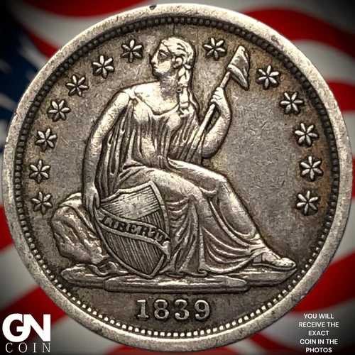 1839年 P 着席型自由の女神像 10セント硬貨 Y7848