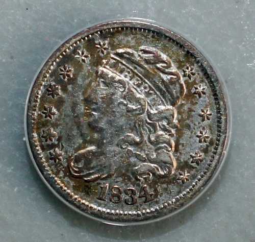 1834年製 キャップドバスト シルバー ハーフダイム 1/2ダイム 5セント シルバー 米国製 タイプ XF