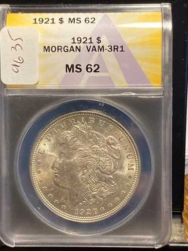 #A9635 モルガン銀貨 ANACS 1921 P MS 62 Vam 3R1 希少