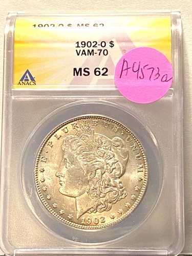 #A4573a ANACS モルガン銀貨 1902 O MS62 希少 Vam 70