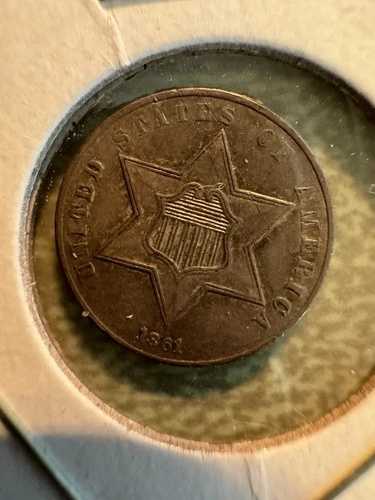 1861年 銀貨 3セント タイプ3 トリム - 星に2つの輪郭 - AU
