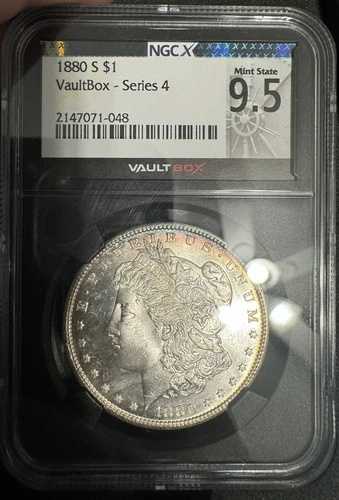 1880-S モルガン銀貨 $1 NGC MS9.5 - NGC MS65 レインボートーニング / 金庫