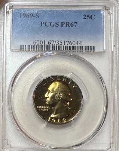 1969-S PCGS PR 67 ワシントン レア レインボー トーン カラー!