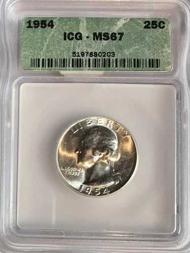 1954年ワシントンクォーター MS67 ICG認定銀貨 25セント