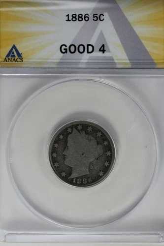1886 .05 ANACS GOOD 4 リバティニッケル、Vニッケル、5セントピース