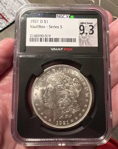 1921-D モルガン銀貨 NGC MS63 NGCX 9.3。裏面ダイクラック