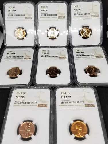 1956、57、58、59、61、62、63、64年 プルーフ リンカーン セント 1C NGC PF67 RD ~ T8909