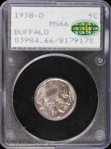 1938 D 5C バッファローニッケル PCGS MS 66 CAC | ラトラーホルダー UNC BU