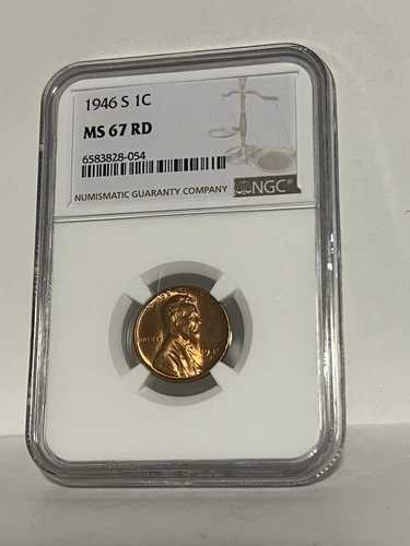 1946-S リンカーンセント、NGC MS-67 赤、非常に魅力的、派手な赤ペニー、斑点なし